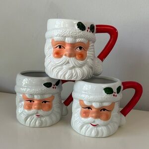 Bundle of 3 Vintage Santa Claus Ceramic Mugs Set